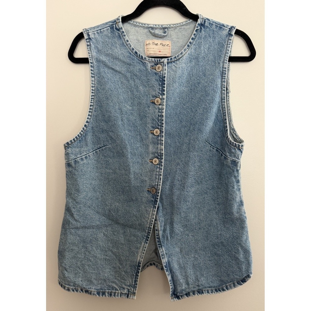 Free People We The Free Aimee Denim Long Vest Ultra Light Beam Women's Size Med